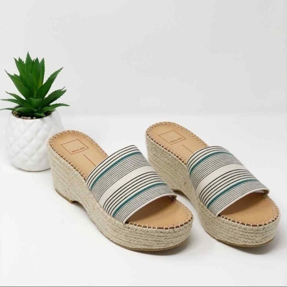 Dolce Vita Lada Espadrille Wedge Sandals Slip-on Elastic Stripe green Women’s 6